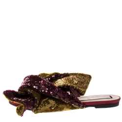 N21 Multicolor Sequin Embellished Knotted Flat Slides Size 40