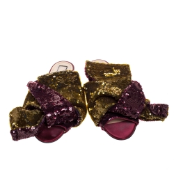 N21 Multicolor Sequin Embellished Knotted Flat Slides Size 40