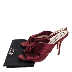 Pre Owned N21 Burgundy Satin Knot Open Toe Sandals Size 42