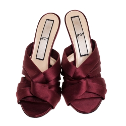 Pre Owned N21 Burgundy Satin Knot Open Toe Sandals Size 42