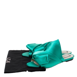 Pre Owned N21 Green Satin Knot Flat Mules Size 39.5