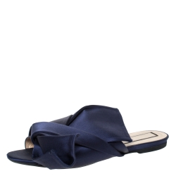 Pre Owned N°21 Blue Satin Knot Flat Mules Size 41