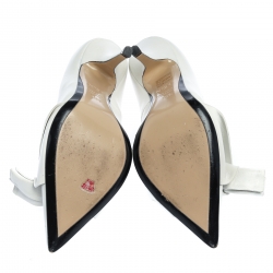 Pre Owned N21 White Leather Knot Pointed Toe Pumps Size 38.5