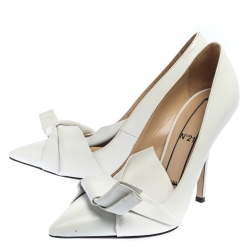 Pre Owned N21 White Leather Knot Pointed Toe Pumps Size 38.5