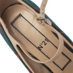 Pre Owned N21 Green Check Fabric Mary Jane Pumps Size 38.5