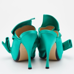 Pre Owned N21 Green Satin Raso Knot Peep Toe Mules Size 41
