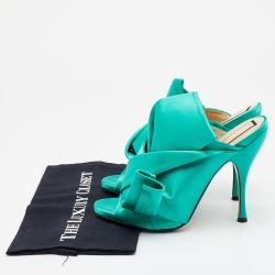 Pre Owned N21 Green Satin Raso Knot Peep Toe Mules Size 41