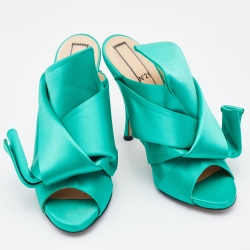 Pre Owned N21 Green Satin Raso Knot Peep Toe Mules Size 41