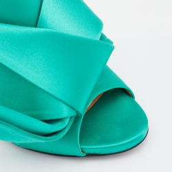 Pre Owned N21 Green Satin Raso Knot Peep Toe Mules Size 41