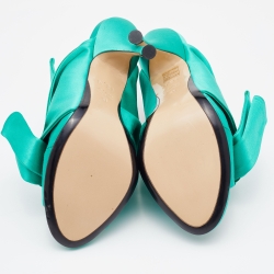 Pre Owned N21 Green Satin Raso Knot Peep Toe Mules Size 41