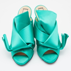 Pre Owned N21 Green Satin Raso Knot Peep Toe Mules Size 41