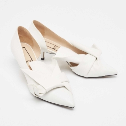 Pre Owned Nº21 White Leather Tundra Knotted D'Orsay Pumps Size 37
