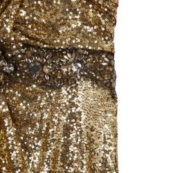 Naeem Khan Gold Sequin Embellished Gown L