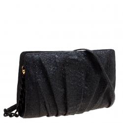 Nancy Gonzalez Black Glitter Python Crossbody Bag