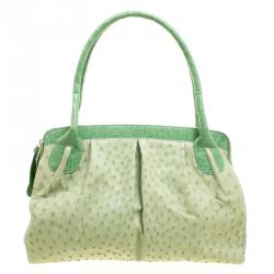Nancy Gonzalez Green Ostrich Leather Satchel