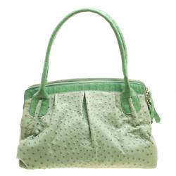 Nancy Gonzalez Green Ostrich Leather Satchel