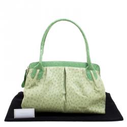 Nancy Gonzalez Green Ostrich Leather Satchel