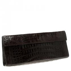 مملوكة مسبقًا حقيبة نانسي غونزاليز جلد تمساح بني داكن بقلاب