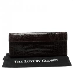 مملوكة مسبقًا حقيبة نانسي غونزاليز جلد تمساح بني داكن بقلاب