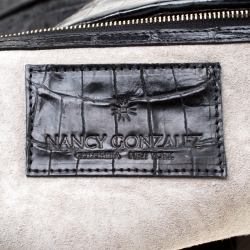 Nancy Gonzalez Black/Blue Crocodile and Calfhair Clutch
