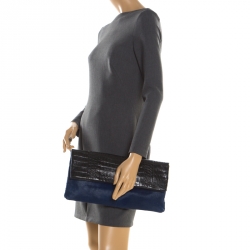 Nancy Gonzalez Black/Blue Crocodile and Calfhair Clutch