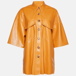 Orange Faux Leather Short Sleeve Shirt
