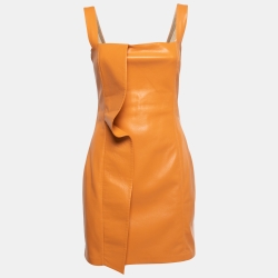 Orange Faux Leather Ruffled Inara Mini Dress