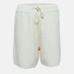 Cream Cotton Crochet Knit Drawstring Shorts