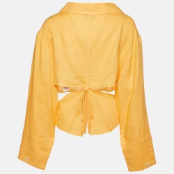 Nanushka Orange Linen Rasha Cut-Out Blouse M 