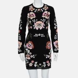 Black Crepe Spring Sequin Floral Mini Dress