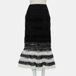 Jonathan Simkhai Black/White Fringed Macramé Midi Skirt M