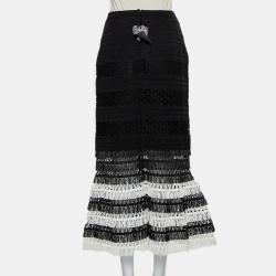 Jonathan Simkhai Black/White Fringed Macramé Midi Skirt M