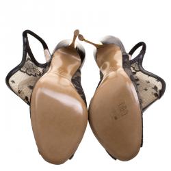 Pre Owned Nicholas Kirkwood Black Lace and Leather Peep Toe Sandals Size 38