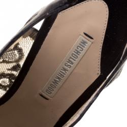 Pre Owned Nicholas Kirkwood Black Lace and Leather Peep Toe Sandals Size 38