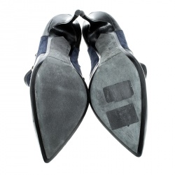 Pre Owned Nicholas Kirkwood Navy Blue Crystal Embellished Suede and Leather Pointed Toe Ankle Boots Size 39