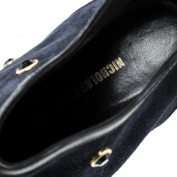 Pre Owned Nicholas Kirkwood Navy Blue Crystal Embellished Suede and Leather Pointed Toe Ankle Boots Size 39