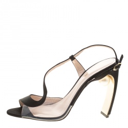 Pre Owned Nicholas Kirkwood Black Satin And PVC Maeva Faux Pearl D'orsay Sandals Size 38.5