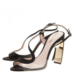 Pre Owned Nicholas Kirkwood Black Satin And PVC Maeva Faux Pearl D'orsay Sandals Size 38.5