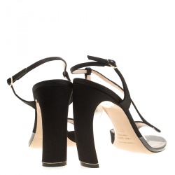 Pre Owned Nicholas Kirkwood Black Satin And PVC Maeva Faux Pearl D'orsay Sandals Size 38.5