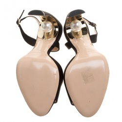 Pre Owned Nicholas Kirkwood Black Satin And PVC Maeva Faux Pearl D'orsay Sandals Size 38.5