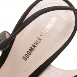 Pre Owned Nicholas Kirkwood Black Satin And PVC Maeva Faux Pearl D'orsay Sandals Size 38.5