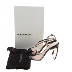 Pre Owned Nicholas Kirkwood Black Satin And PVC Maeva Faux Pearl D'orsay Sandals Size 38.5