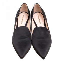 Pre Owned Nicholas Kirkwood Black Satin Casati Faux Pearl Heel Pointed Toe Loafers Size 36.5
