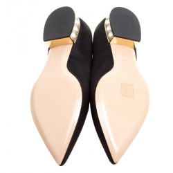 Pre Owned Nicholas Kirkwood Black Satin Casati Faux Pearl Heel Pointed Toe Loafers Size 36.5