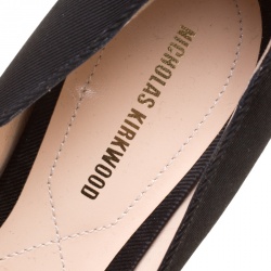 Pre Owned Nicholas Kirkwood Black Satin Casati Faux Pearl Heel Pointed Toe Loafers Size 36.5