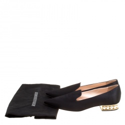 Pre Owned Nicholas Kirkwood Black Satin Casati Faux Pearl Heel Pointed Toe Loafers Size 36.5