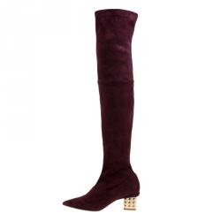 Pre Owned Nicholas Kirkwood Burgundy Suede Spike Stud Heel Over The Knee Boots Size 38