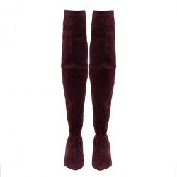 Pre Owned Nicholas Kirkwood Burgundy Suede Spike Stud Heel Over The Knee Boots Size 38