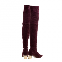 Pre Owned Nicholas Kirkwood Burgundy Suede Spike Stud Heel Over The Knee Boots Size 38
