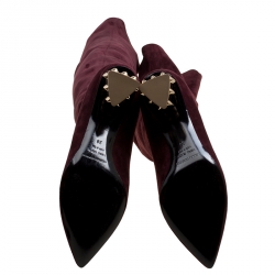 Pre Owned Nicholas Kirkwood Burgundy Suede Spike Stud Heel Over The Knee Boots Size 38